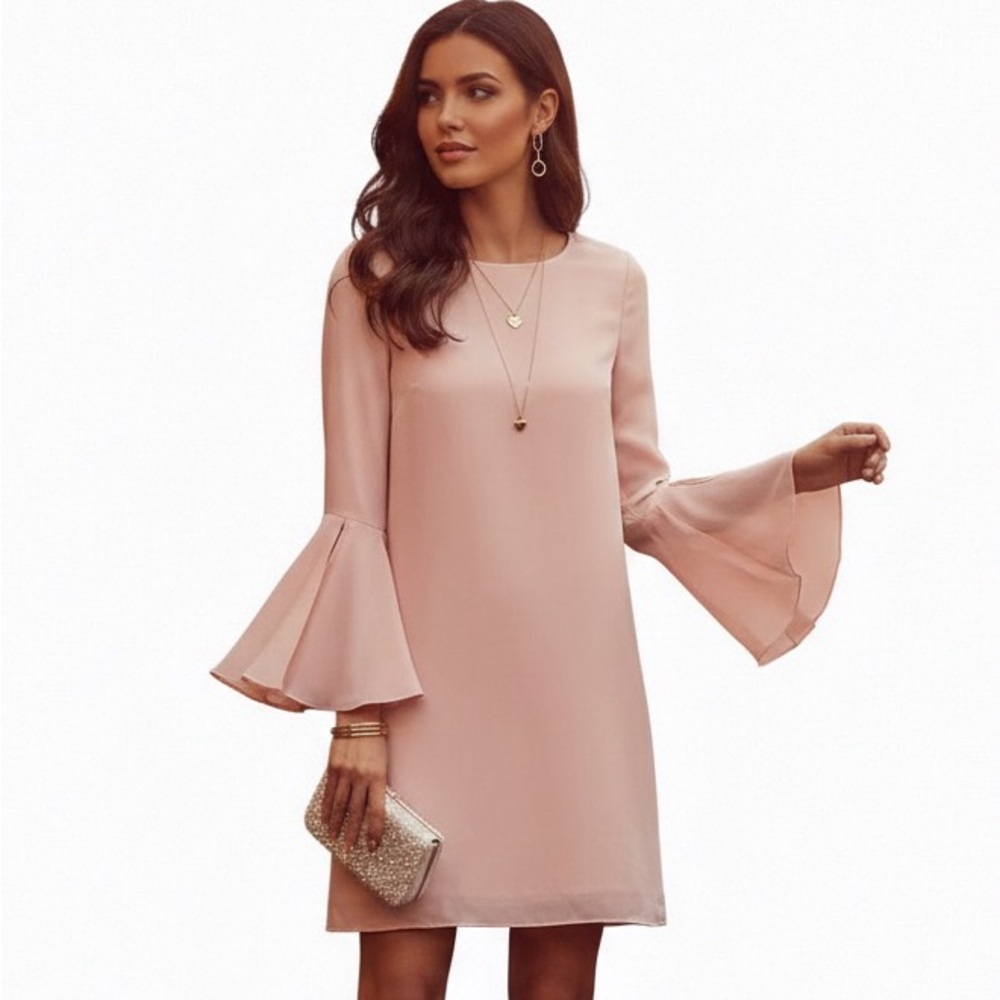 Gianni Bini Blush Bell Sleeve Shift Dress XS lined mini Valentines/Wedding guest